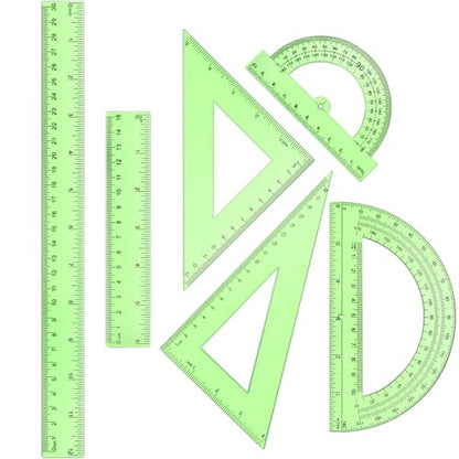 Tenare 6 Pcs Math Geometry Ruler Straight Protractor Triangle, Green - color: Green