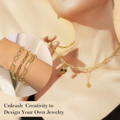 33 Ft 18k Gold Stainless Steel Paperclip Chains Roll - 3mm Width, Gold Plated Chain with Jump Rings & Lobster Clasps - color: Gold 18k 33 Feet 1 Roll 3mm
