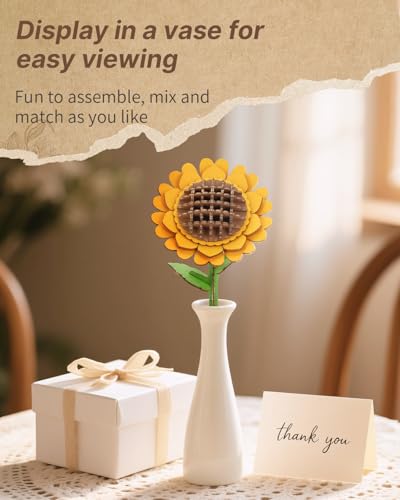 Kaayee 3D Wooden Flower Puzzles Sunflower, Wood Flowers Craft for Adults - color: Sunflower