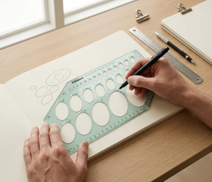Printtoo Ellipse Template 29.5 x 14.5 cm, 2 mm Acrylic Oval Drafting Stencil with 28 Metric Ellipse Cutouts, 30/60 Degree Guides, Measuring Ruler for Engineering Architecture Design - color: Series-PRTD-2120