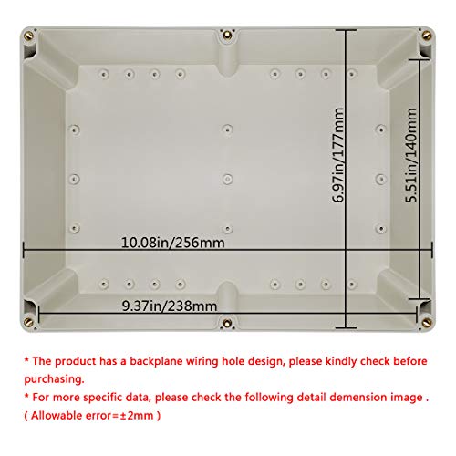 LeMotech ABS Plastic Junction Box Dustproof Waterproof IP65 Electrical Enclosure Box Universal Project Enclosure Grey with PC Transparent Clear Cover 10.4 x 7.2 x 3.7 inch (263 x 182 x 95 mm) - size: 10.4" x 7.2" x 3.7"