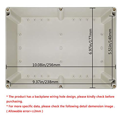 LeMotech ABS Plastic Junction Box Dustproof Waterproof IP65 Electrical Enclosure Box Universal Project Enclosure Grey with PC Transparent Clear Cover 10.4 x 7.2 x 3.7 inch (263 x 182 x 95 mm) - size: 10.4" x 7.2" x 3.7"