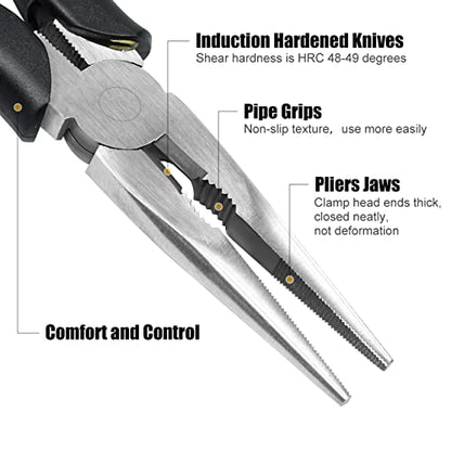 Long Needle Nose Pliers-6''&8'', with Wire Cutter, 2pcs - size: Two-6&8in