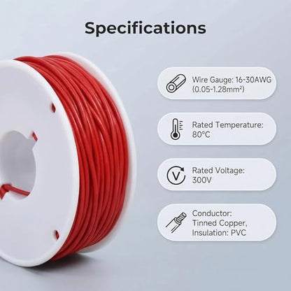 26 AWG Stranded Wire Kit, 5 Colors 20m Each, 100m Total PVC Hook Up Wire, Tinned Copper Electronic Wire, 300V 80°C, with Heat Shrink Tubing and Cable Ties - color: Red Black Yellow Blue Green, size: 26AWG