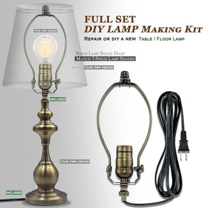 Lamp Rewire Kit - 3-Way Socket With Matching Cord and Harp Set for Table or Floor Lamp Repair, Essential Hardware for DIY Design (Antique Brass, 1) - style: Antique Brass