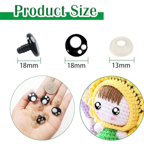 TOAOB 320pcs Plastic Safety Eyes with Washers Black Craft Eyes 18mm Stuffed Animals Eyes Oval Craft Doll Eyes for DIY Amigurumis Crochet Animals Making - size: 18mm