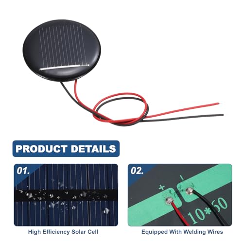 MECCANIXITY 2Pcs 0.5V 0.07W 140mA Mini Solar Panels, Round Small Polycrystalline Solar Cell Panel with Cable for DIY Electric Toy Materials Kits Charger - style: 0.5V 0.07W 140mA