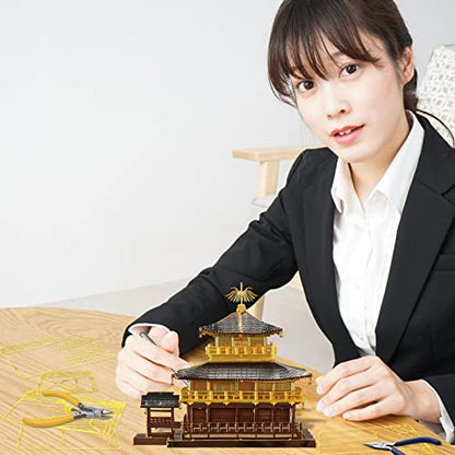 Piececool 3D Metal Model Kits for Adults, Kinkaku-ji Golden Pavilion Model Building Kits, Challenging 3D Puzzles for Stress Relief DIY Craft Kits - style: Kinkaku-ji