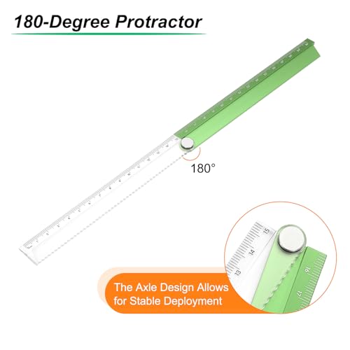 HARFINGTON 2pcs Folding Straight Ruler 30cm Metric Aluminum Alloy Protractor Foldable Angle Ruler Geometric Measuring Tool for Architects Artists Office, Green/Pink - color: Green/Pink