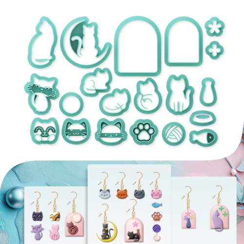 beinkmake 20Pcs Cats Polymer Clay Cutters Moon Kitten Clay Earrings Cutters - style: Cat