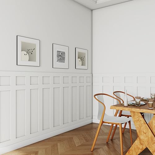 Pangda 23 Pcs 94.49 x 47.24 Inch MDF Board and Wall Batten Panel Kit Premade Wainscoting Panels Ready to Assemble Accent Decorative Wall Molding Kit for DIY Bedroom Living Room Home Decor