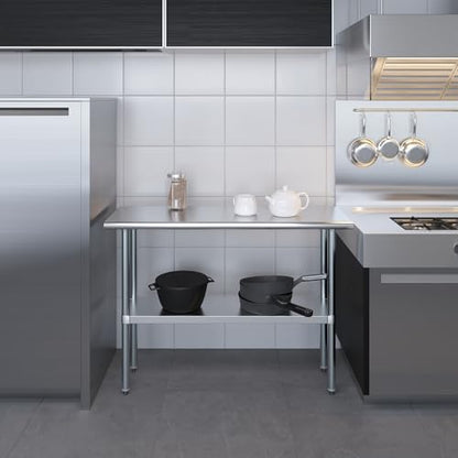 AmGood 16 in. x 48 in. Stainless Steel Work Table | Metal Kitchen Food Prep Table | NSF - size: 48 in. Long x 16 in. Deep without Wheels