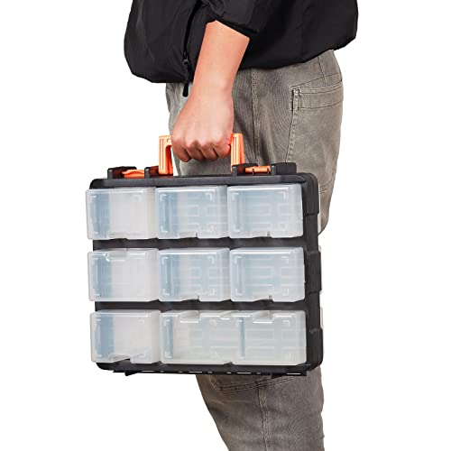 Mayouko 16 Compartments Detachable Toolbox Organizer,Hardware Organizer Box with Removable Sections,Carrying Storage Case for Patts,Screws,Bolts,Nuts,Toys (Pack of 2) - size: 13.5"L x 12"W x 5"H (Pack of 2)