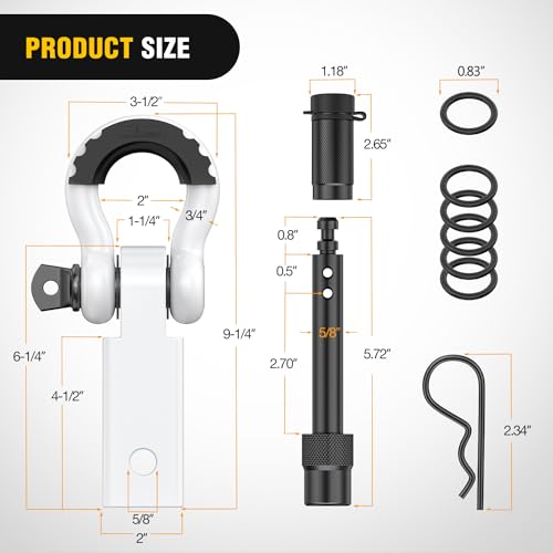 Nilight 3/4" Anti-Theft D Ring Shackle Hitch Receiver 2" Solid Towing Kit | 45000 LBs Breaking Strength 5/8" Trailer Hitch Lock Pin Heavy Duty Solid Towing Kit for Trucks Off Road White - color: Hitch w/ Lock Pin White