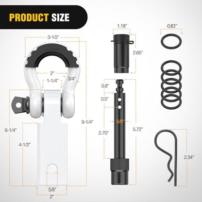 Nilight 3/4" Anti-Theft D Ring Shackle Hitch Receiver 2" Solid Towing Kit | 45000 LBs Breaking Strength 5/8" Trailer Hitch Lock Pin Heavy Duty Solid Towing Kit for Trucks Off Road White - color: Hitch w/ Lock Pin White