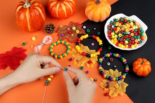 XIANNVXI 10Colours Fall Pony Letter Beads Set Friendship Bracelet Making 500pcs Red Orange Yellow Green Brown Pony Beads Bulk - color: Fall