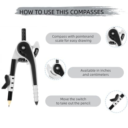 Unjoo Compass for Geometry Set, 6 Inch Protractor, Clear Plastic (Black) - color: Black