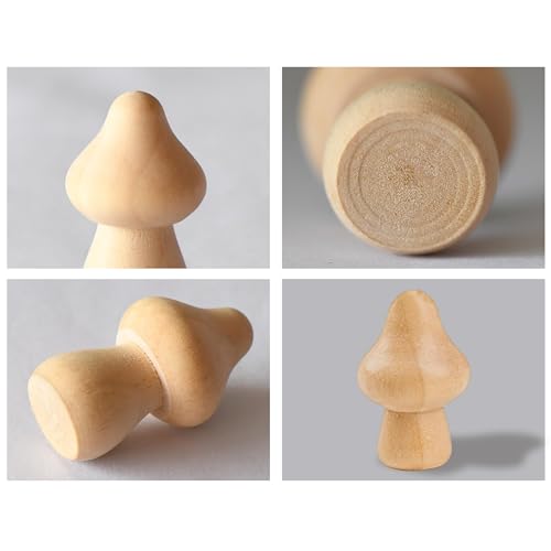 23 Pcs Unfinished Wooden Mushroom Craft Kit with 2 Brushes 9 Sizes