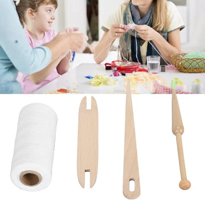 Cotton Warp Thread Kit, Premium 1mm Hand Weaving Supplies with Big Eye Needle and Wooden Rod for Tapestry Crafting, Knitting Projects, 250m Natural Cotton Yarn for Beginners
