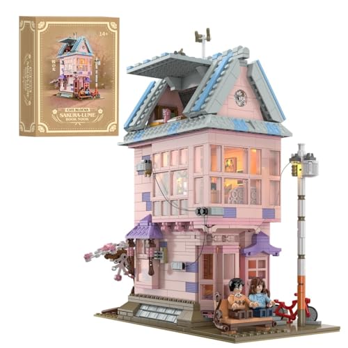 City Cherry Blossom Lighting House Building Sets for Adult 1432 PCS - size: Romantic Pink House