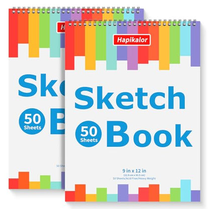9" x 12" Sketch Book, 2-Pack 50 Sheets Spiral Bound Art Sketchbook Notebook - size: 9" x 12"(Pack of 2)