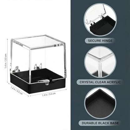 NOLITOY 60 pcs Clear Cube Display Boxes for Mineral Specimens – 35×35×35 mm Transparent Display Cases with Black Base – Collector’s Bulk Set for Rock Crystal Gemstone Storage