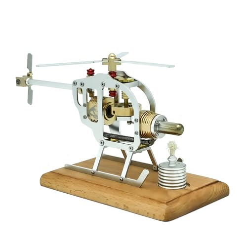 NIKOLATOY Stirling Engine Helicopter Model Kit, Heat Powered Flying Rotor Engine with Alcohol Burner, Mechanical Engineering Desk Toy, Physics Experiment Display Model