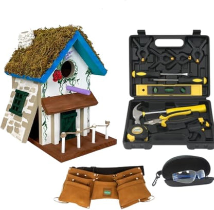SparkJump DIY Birdhouse & Kids Tool Set Bundle – Build Your Own Cottage Birdhouse and Craft with Real Tools, Perfect DIY Project for Kids & Families