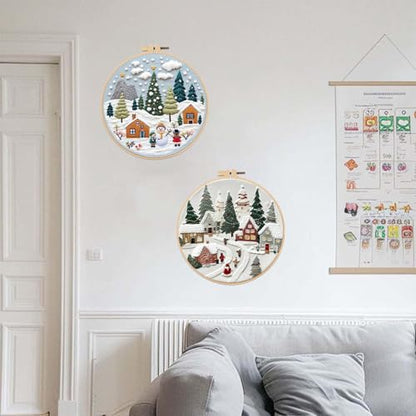 Offizon Christmas Embroidery Kit for Beginners, 2 PCS Starter Cross Stitches, Winter Night Santa Handicrafts, Merry Chistmas - color: Christmas Snow