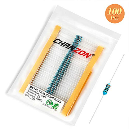 Chanzon 100pcs 1/4W (0.25W) 3.3K Ω ohm Metal Film Fixed Resistor - size: [1-4ZC09] 3.3K ohm