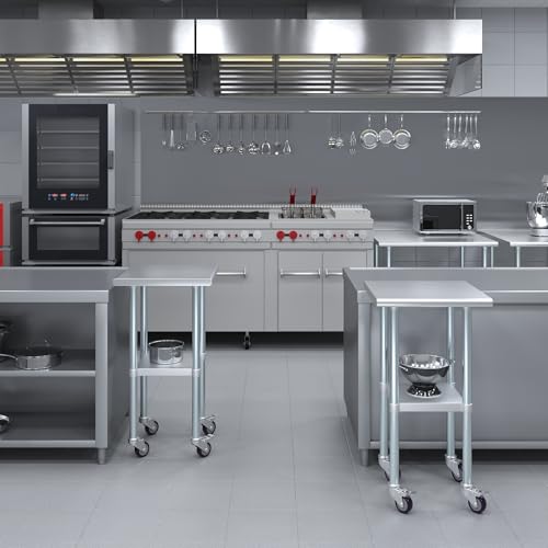 AmGood 20 in. x 20 in. Stainless Steel Work Table with Wheels | Metal Kitchen Food Prep Table | NSF - size: 20 in. Long x 20 in. Deep with Wheels