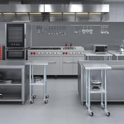 AmGood 20 in. x 20 in. Stainless Steel Work Table with Wheels | Metal Kitchen Food Prep Table | NSF - size: 20 in. Long x 20 in. Deep with Wheels