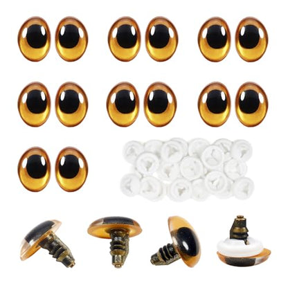 TOAOB 28pcs Gold Oval Safety Eyes with Washers 13 x 18mm Stuffed Animals Craft Plastic Doll Eyes for DIY Amigurumis Crochet Puppet Making - color: Gold