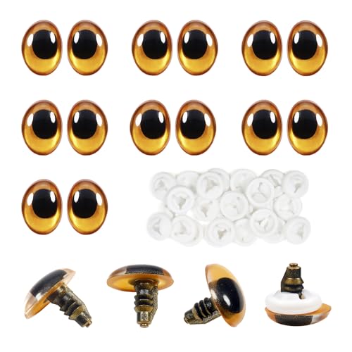 TOAOB 28pcs Gold Oval Safety Eyes with Washers 13 x 18mm Stuffed Animals Craft Plastic Doll Eyes for DIY Amigurumis Crochet Puppet Making - color: Gold