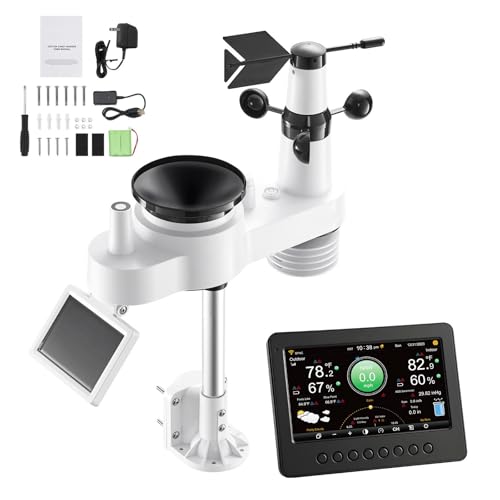 VEVOR 7-in-1 Wi-Fi Weather Station, 7-Inch TFT Display, Wireless Solar Powered Outdoor Sensor, Rain Gauge, Indoor Outdoor for Weather Forecast, Wind Speed Direction, Temperature, Humidity, Rainfall - style: Classic