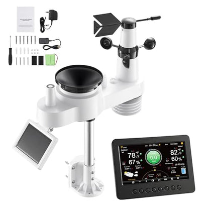 VEVOR 7-in-1 Wi-Fi Weather Station, 7-Inch TFT Display, Wireless Solar Powered Outdoor Sensor, Rain Gauge, Indoor Outdoor for Weather Forecast, Wind Speed Direction, Temperature, Humidity, Rainfall - style: Classic