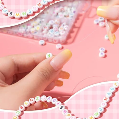 JULIMAIDONG Alphabet Beads A-Z 1350+Pcs Letter Number Hearts Bracelets Bead - color: Colorful