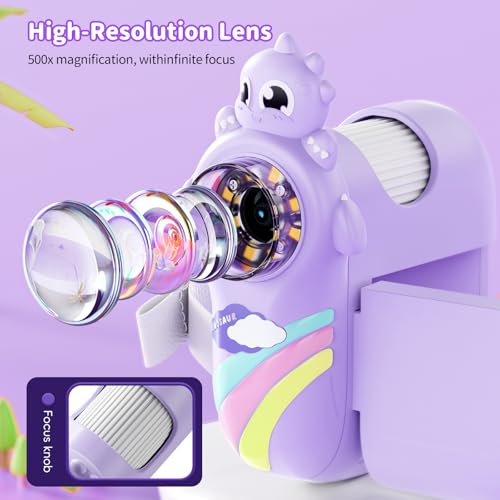 Microscope for Kids - 1080P Handheld Digital Microscope Portable Pocket 500X with 8 LED Lights 2'' LCD Screen Educational Science Christmas Birthday Gifts for Age 3 4 5 6 7 8 Girls Boys Purple - color: Purple
