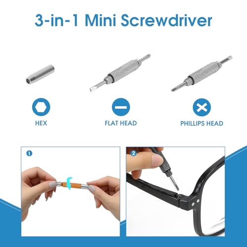 UNEAK - Eyeglass Screwdriver Repair Kit Silver Yellow Pink Black Precision 3 in 1 Mini Screwdrivers Set Keychain Glasses, Sunglasses, Sunglass, Watch, Electronics, Eyeglasses, Flat Head, Phillips, Hex - color: Silver Yellow Pink Black