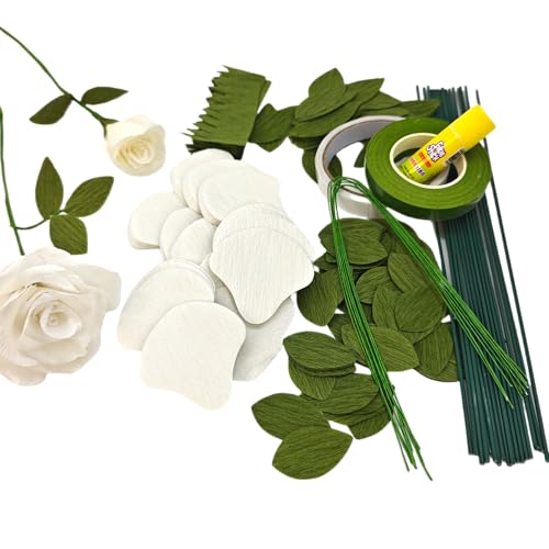 Crepe Paper Rose Flower DIY Making Kit (White) - color: White