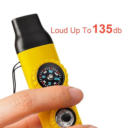 Emergency Survival Safety Whistle，Whistle for Kids with Lanyard,Compass,Thermometer,Ideal for Kayaking, Boating, Hiking, Camping, Climbing - color: Yellow 2pcs