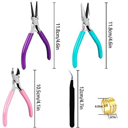 URSKYTOUS 3Pcs Jewelry Pliers Set Jewelry Making Pliers Tools Kit Include Jewelry Making Needle Nose Chain Nose Round Pliers Wire Cutter for Bracelet Beading DIY Craft Jewelry Making Supplies - color: 3pcs Pink Blue Purple