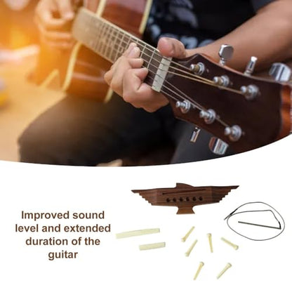 10Pcs Acoustic Guitar Bridge Replacement Set – Rosewood with Saddle Nut Pin for 6-String Guitar, Pre-Slotted Hardwood Bridge for Improved Sound
