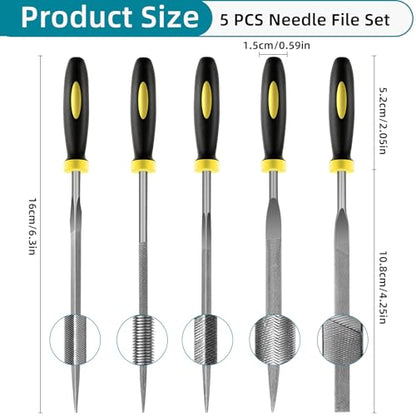 5 pcs Metal Needle File Set,Premium Small File Set, Hardened Alloy Strength Steel File Tools Includes Round, Half-Round, Flat, Square, Triangular File for Detail and Precise Work,by XEKIGU