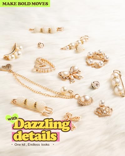 DoDoBeads 60 Pcs Junk Socks Charms Kit, Gold Brooches and Pins for Women, Pearl and Rhinestone Sock Charms with Safety Pins, DIY Accessories for Decorating and Personalizing Socks - style: Golden Hour
