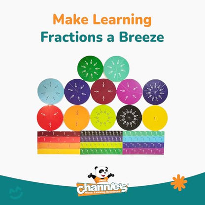 Channie’s Magnetic Fraction Tiles Set, 156-Piece Hands-On Math Learning Tool for Kids, Visual Fraction Manipulatives for Whiteboards & Magnetic Surfaces, Homeschool & Classroom Educational Supplies