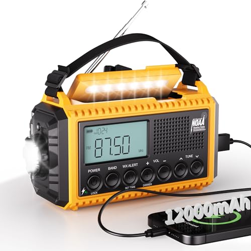 Mesqool 12000mAh Emergency Radio, Auto NOAA Weather Alert Digital - color: Yellow with Black