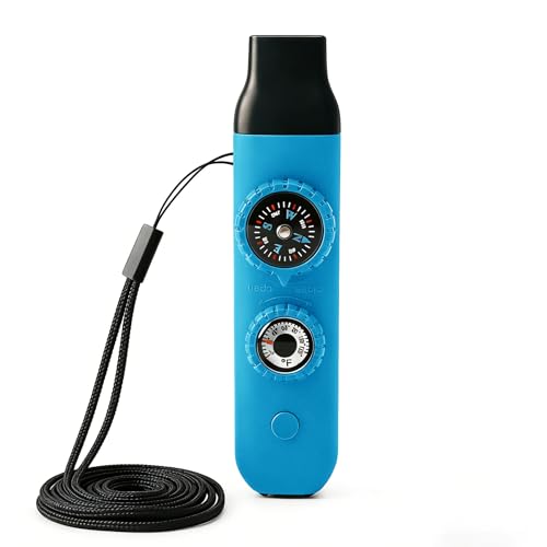 Multifunctional Survival Emergency Whistle for Kids with Compass Hiking Survival, Thermometer & Neck Lanyard | Emergency Safety Gear for Hiking, Camping, Kayaking, Boating, Climbing - color: bule