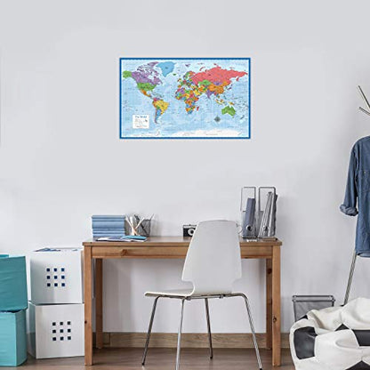 Laminated World Map & US Map Poster Set - 18" x 29" - Wall Chart Maps of the World & United States - Made in the USA - (LAMINATED, 18" x 29") - color: Blue