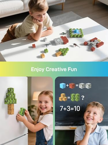 Veecafiodi Magnetic Blocks 108PCS, Dinosaur Magnetic Building Blocks with 6 Dinosaur Figures, Magnetic Blocks for Kids Ages 3-5, 4-8, STEM Construction Toy - color: Yellow